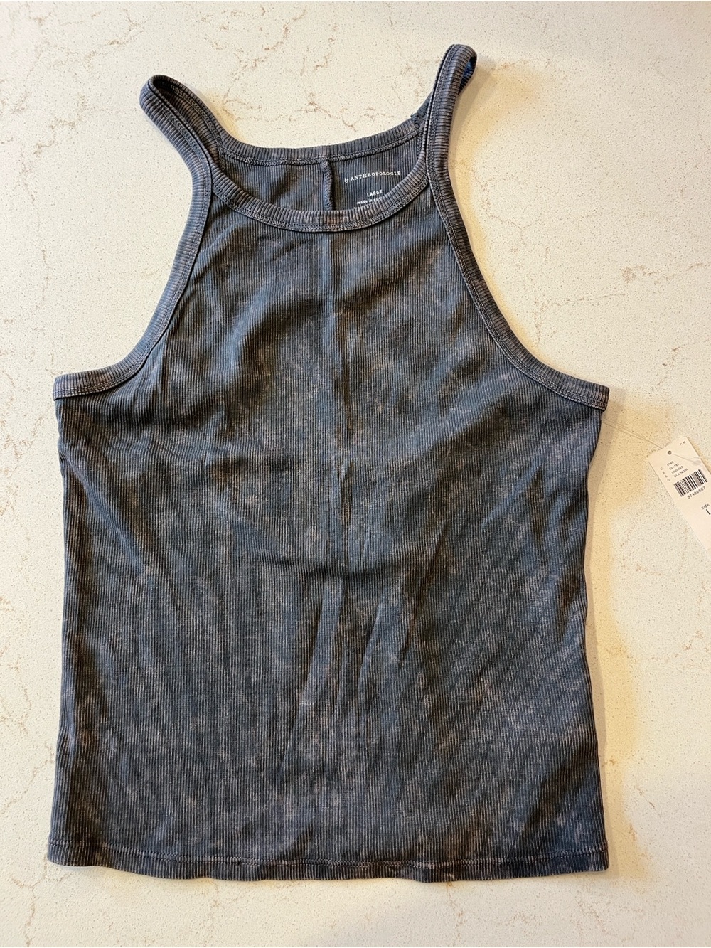 Anthropologie Ribbed High-Neck Tank in Charcoal Gray